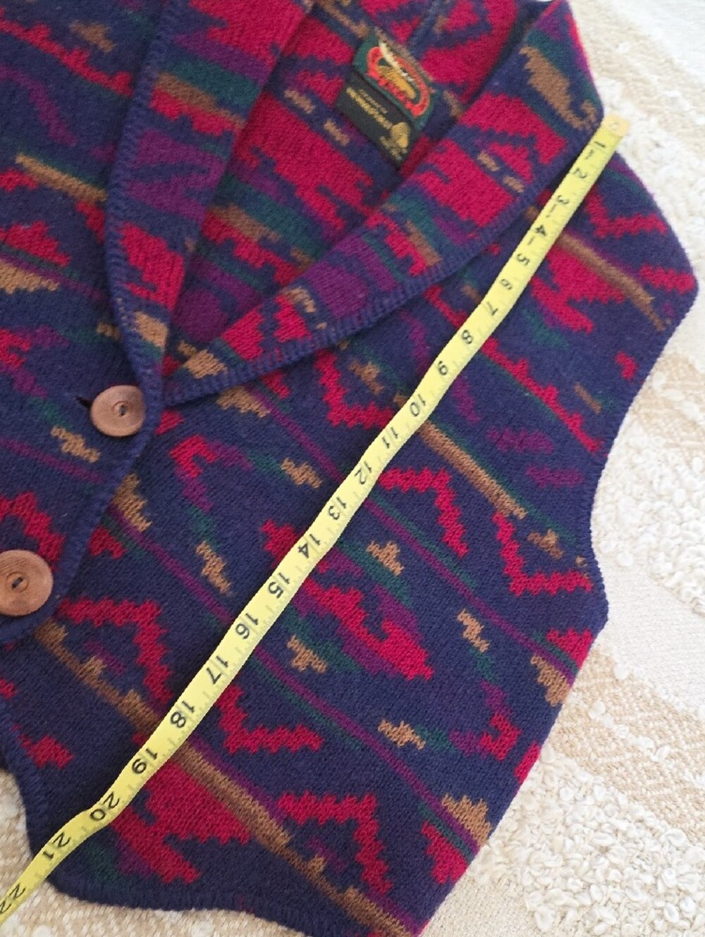 Multi Color Southwestern Aztec Open Front Jacket Wool 2 Button Vest Medium - Picture 10 of 13